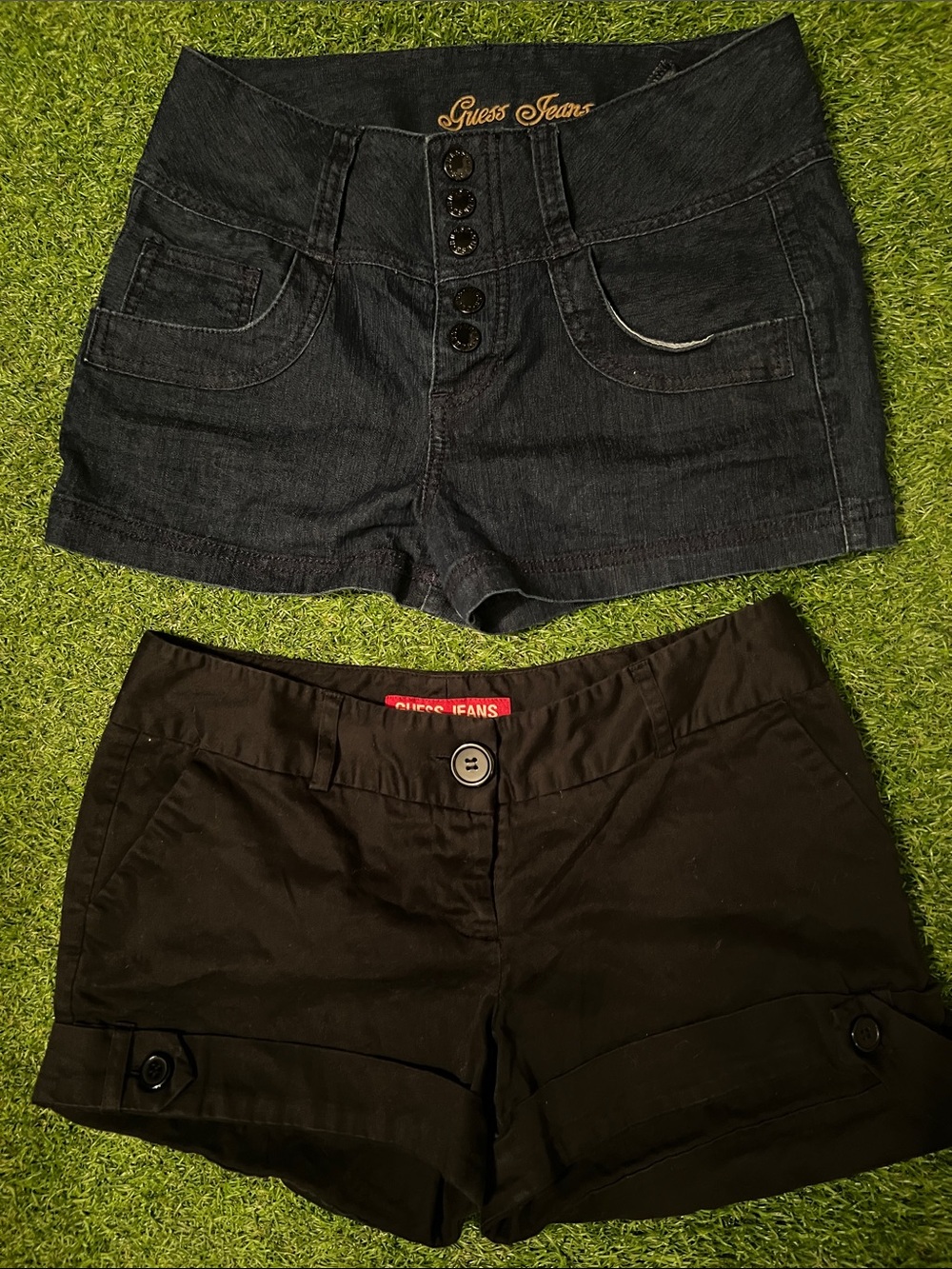 GUESS Black Denim High-Rise Shorts + Black Cotton Roll-Cuff Shorts
